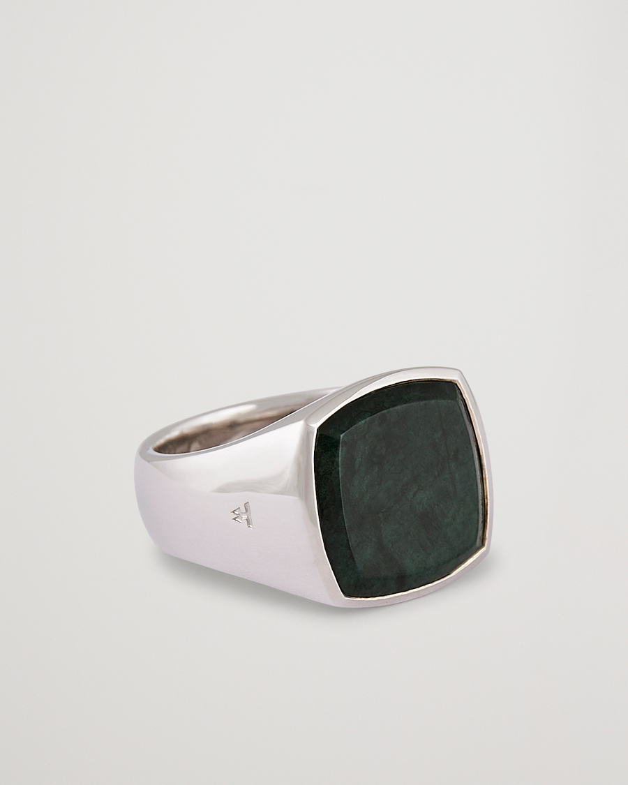 Herr | Tom Wood Cushion Green Marble Ring Silver XL - 64 | Tom Wood | Cushion Green Marble Ring Silver XL - 64