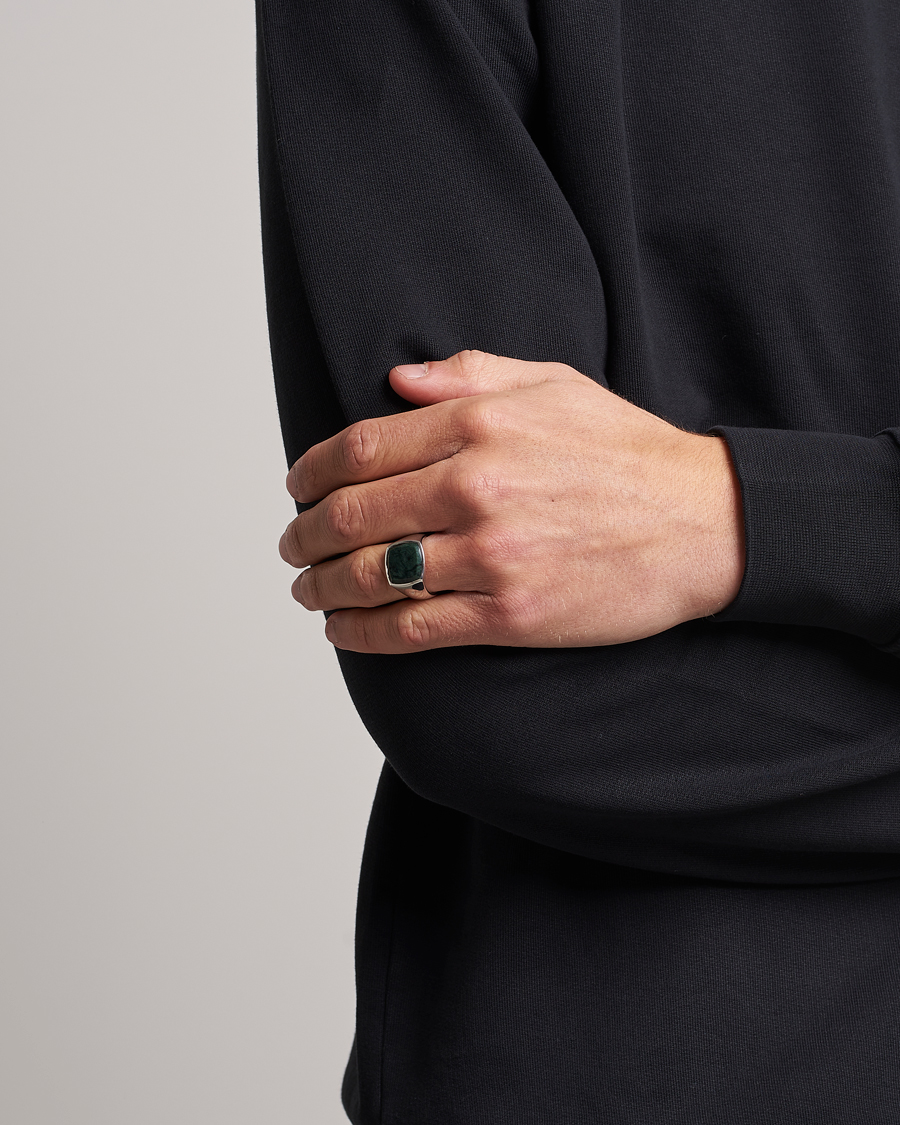Herr | Ringar | Tom Wood | Cushion Green Marble Ring Silver
