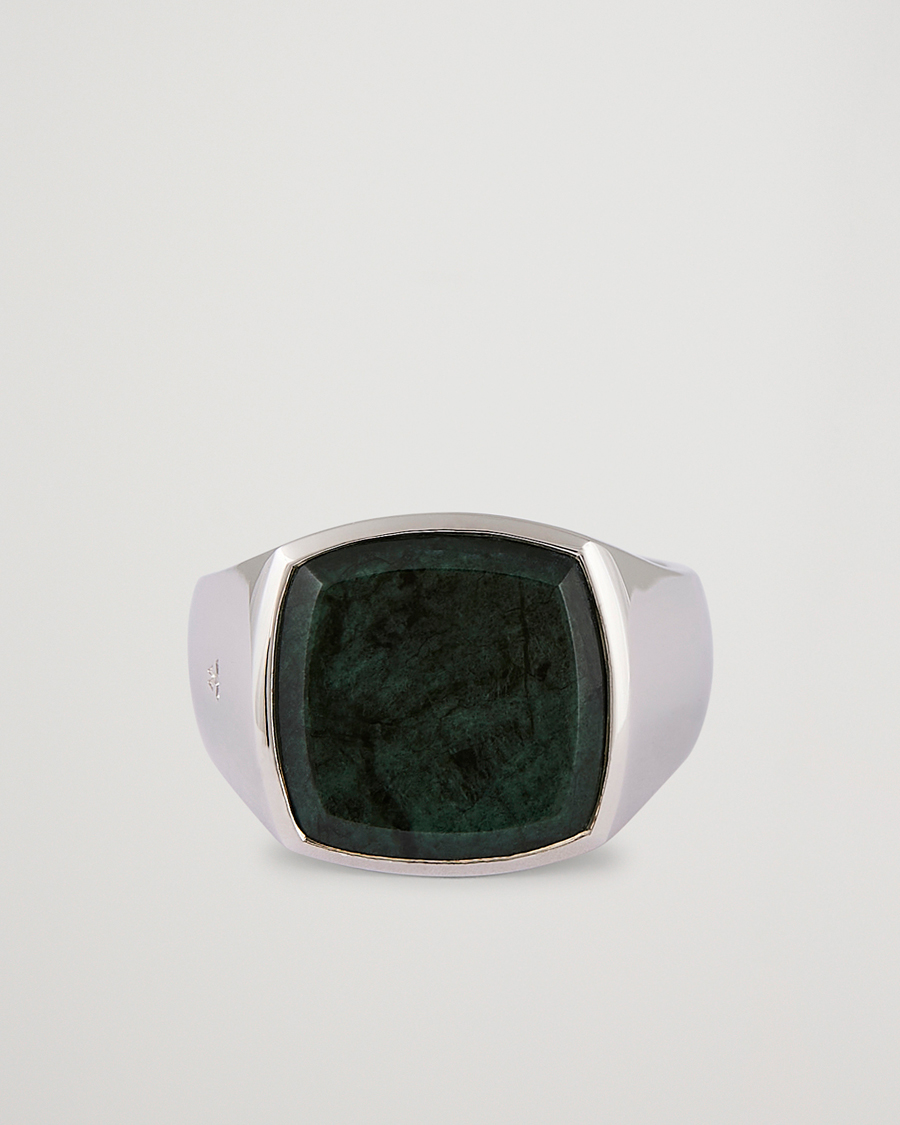 Herr | Tom Wood Cushion Green Marble Ring Silver XL - 64 | Tom Wood | Cushion Green Marble Ring Silver XL - 64