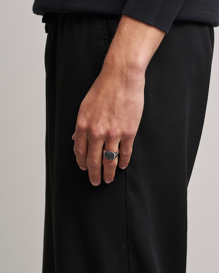 Herr | Smycken | Tom Wood | Cushion Larvikite Ring Silver