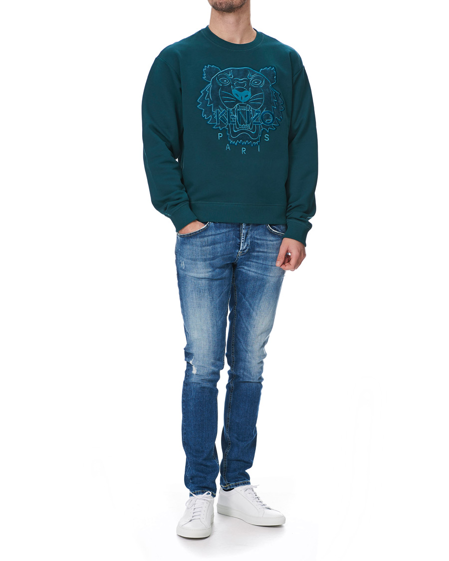 Herr | Tröjor | KENZO | Velvet Tiger Head Crew Neck Sweatshirt Green