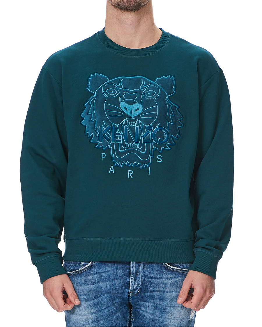 Herr | Tröjor | KENZO | Velvet Tiger Head Crew Neck Sweatshirt Green