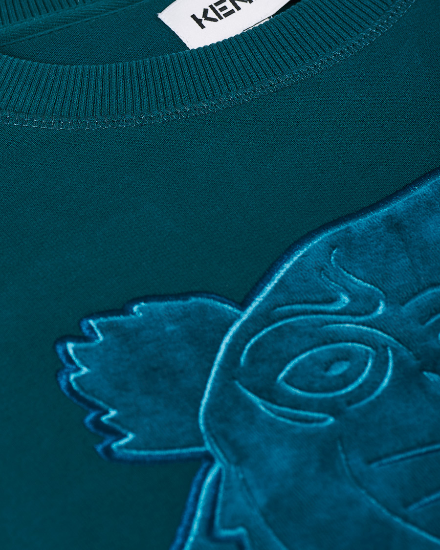 Herr | Tröjor | KENZO | Velvet Tiger Head Crew Neck Sweatshirt Green