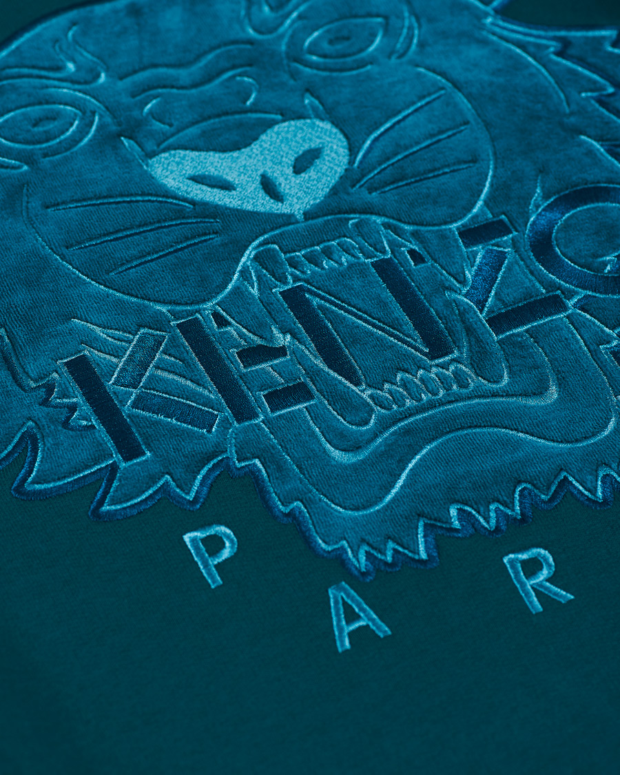Herr | Tröjor | KENZO | Velvet Tiger Head Crew Neck Sweatshirt Green
