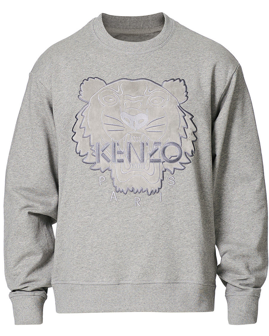 Herr | Tröjor | KENZO | Velvet Tiger Head Crew Neck Sweatshirt Grey
