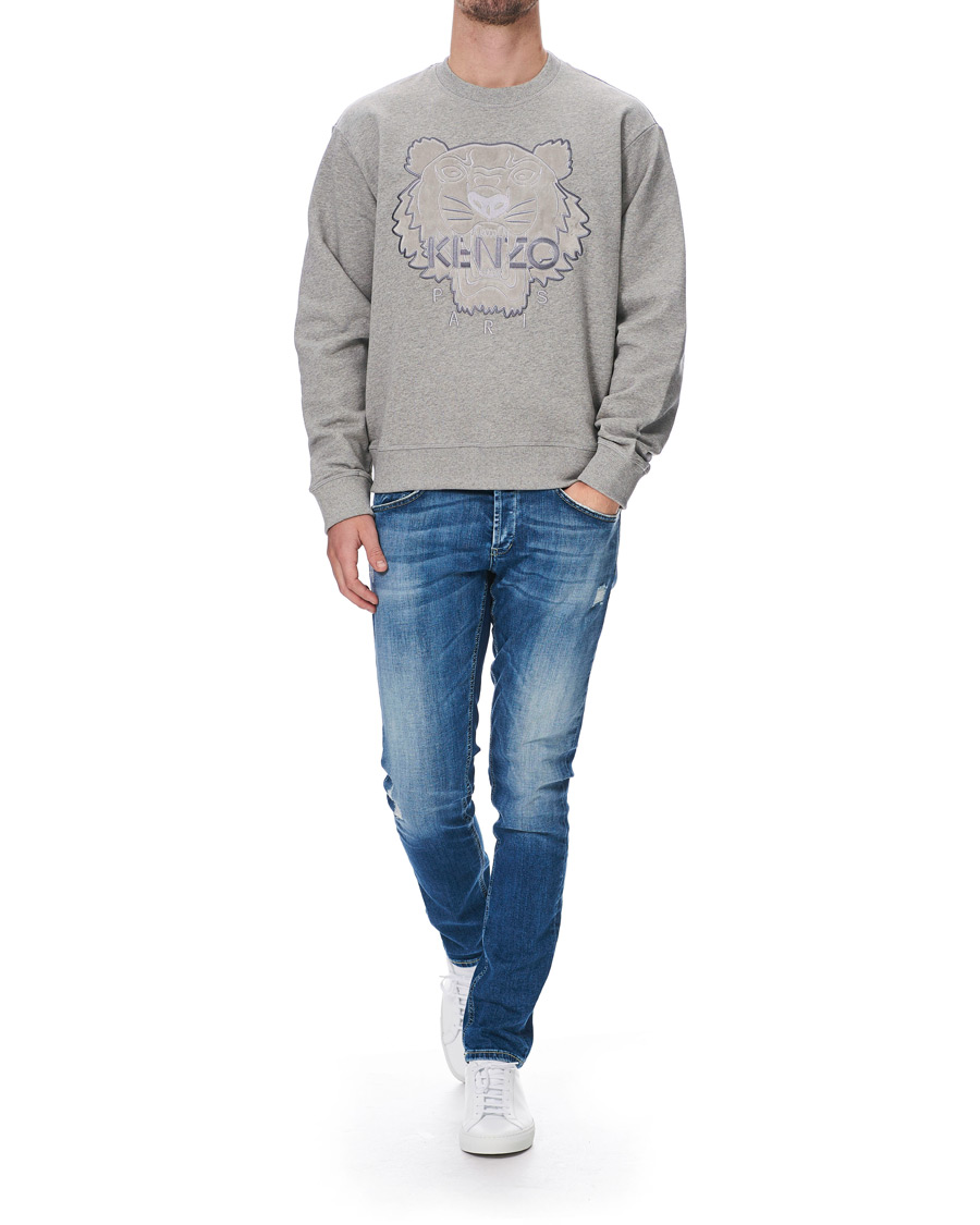 Herr | Tröjor | KENZO | Velvet Tiger Head Crew Neck Sweatshirt Grey