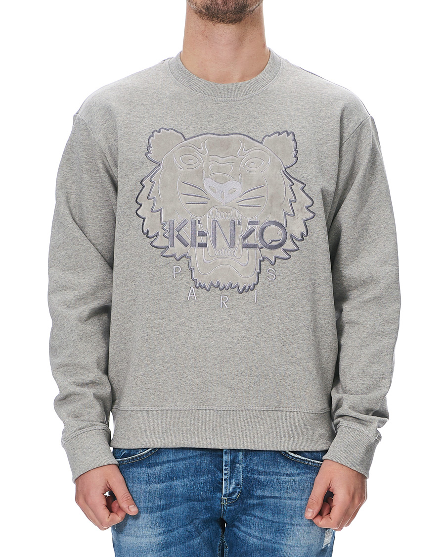 Herr | Tröjor | KENZO | Velvet Tiger Head Crew Neck Sweatshirt Grey