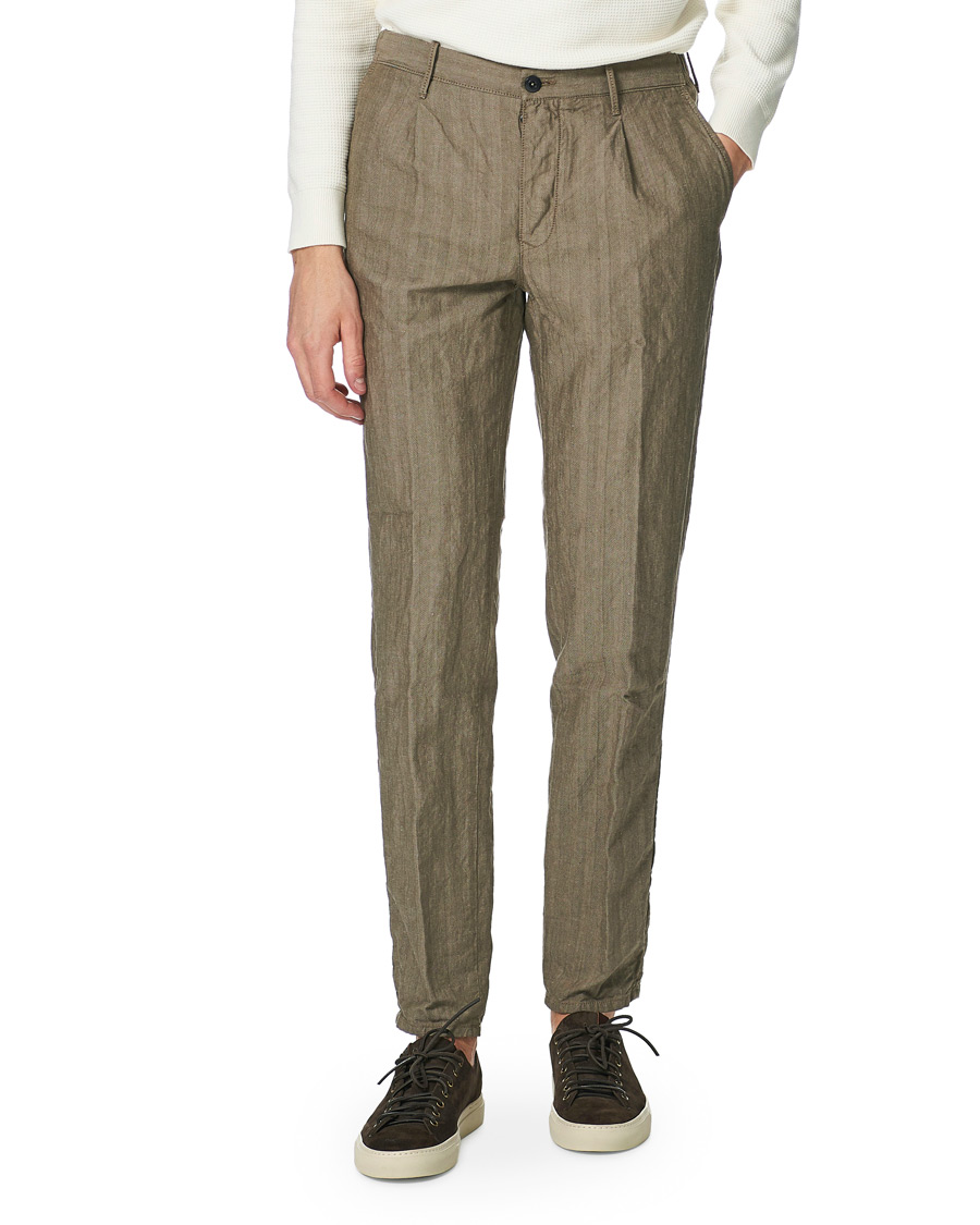 Herr | Byxor | Incotex | Tapered Cotton/Linen Drawstring Pants Beige