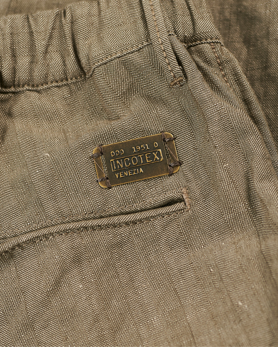 Herr | Byxor | Incotex | Tapered Cotton/Linen Drawstring Pants Beige