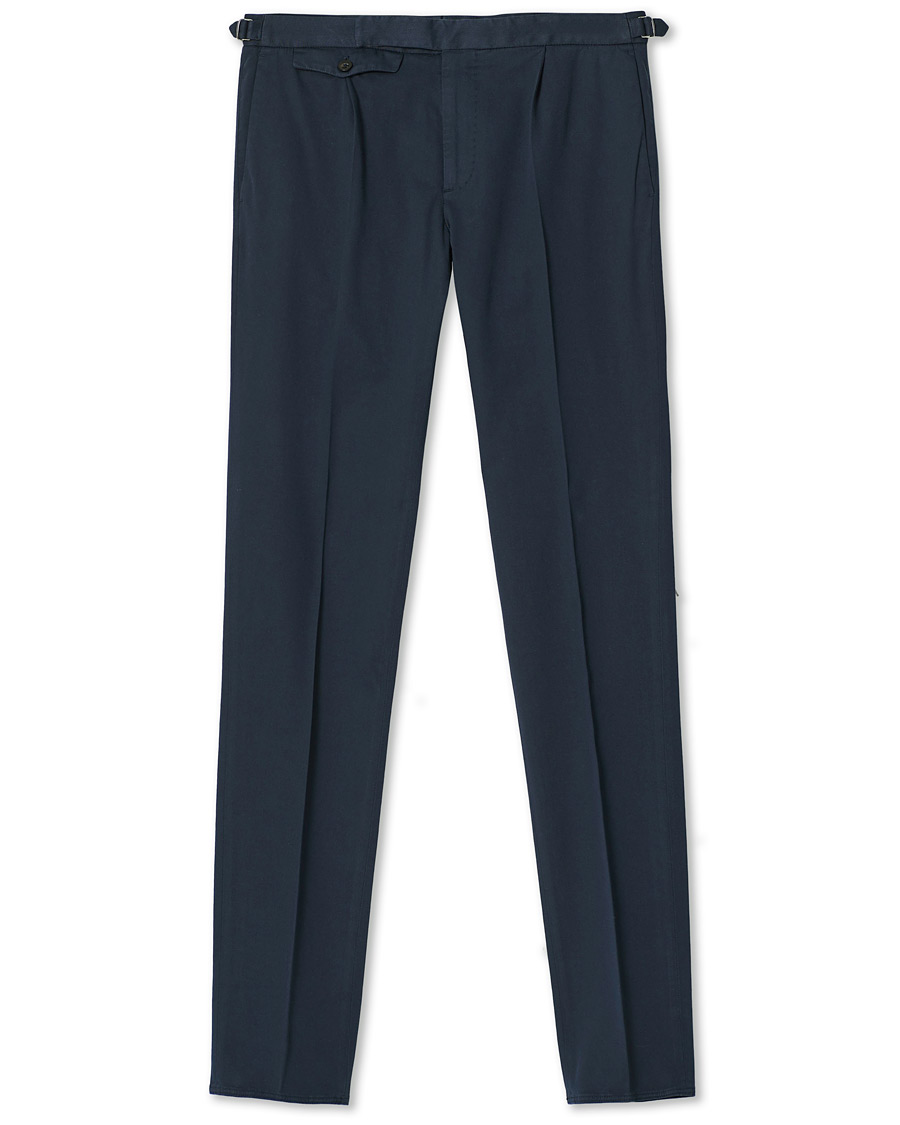 Herr | Byxor | Incotex | Slim Fit Pleated Cotton Trousers Navy