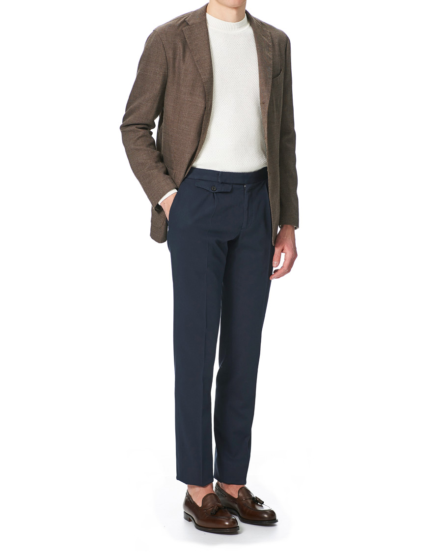 Herr | Byxor | Incotex | Slim Fit Pleated Cotton Trousers Navy