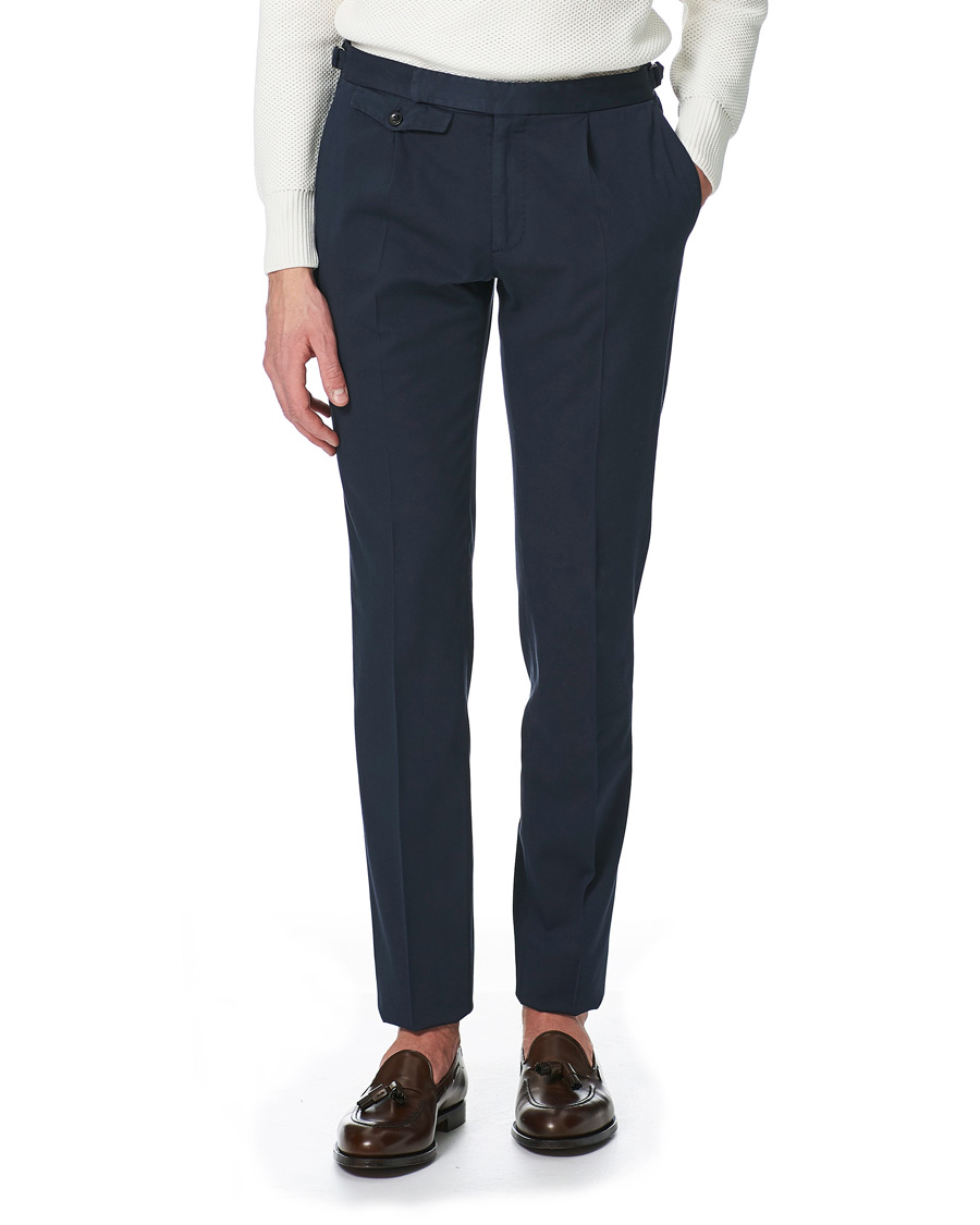 Herr | Byxor | Incotex | Slim Fit Pleated Cotton Trousers Navy