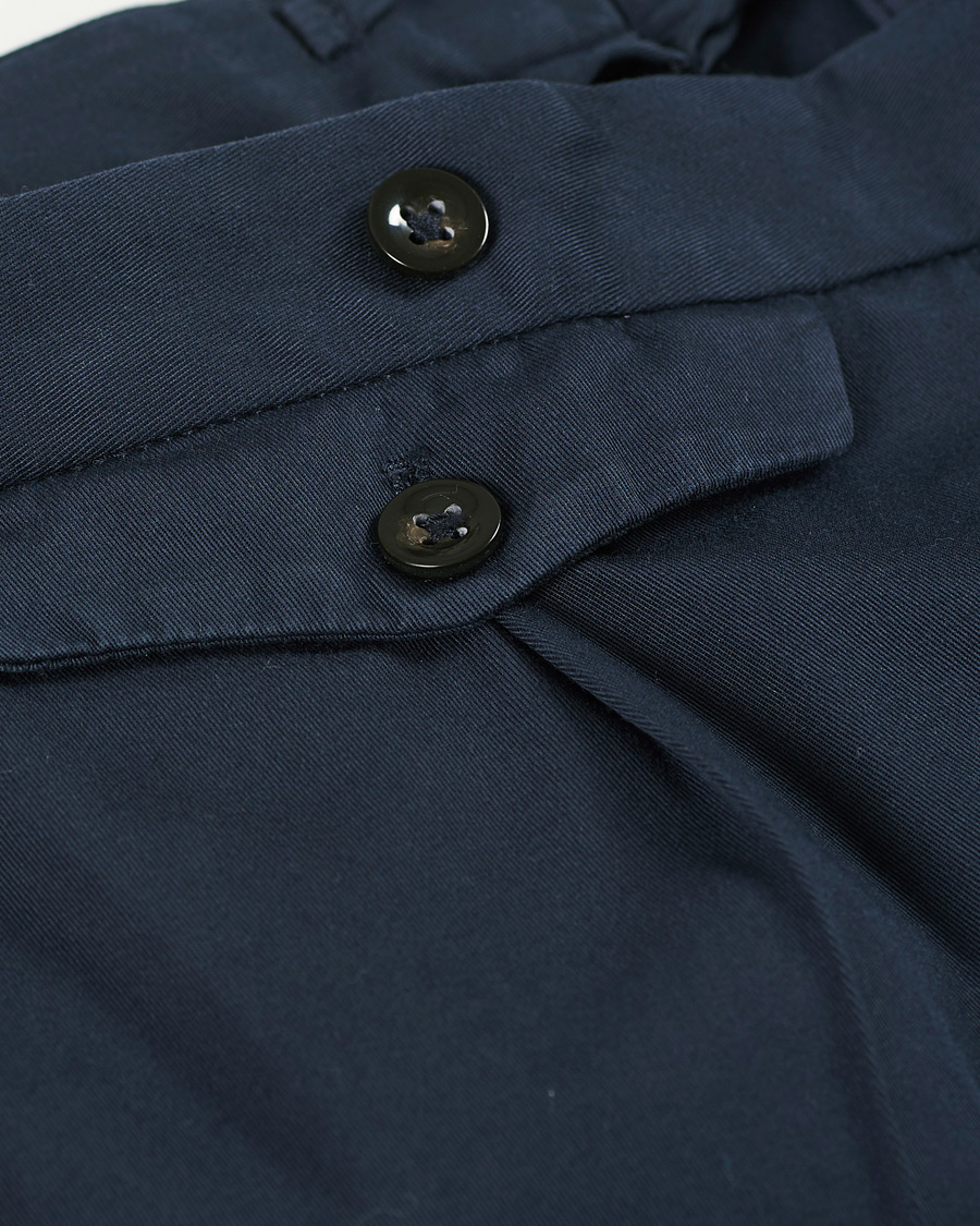 Herr | Byxor | Incotex | Slim Fit Pleated Cotton Trousers Navy