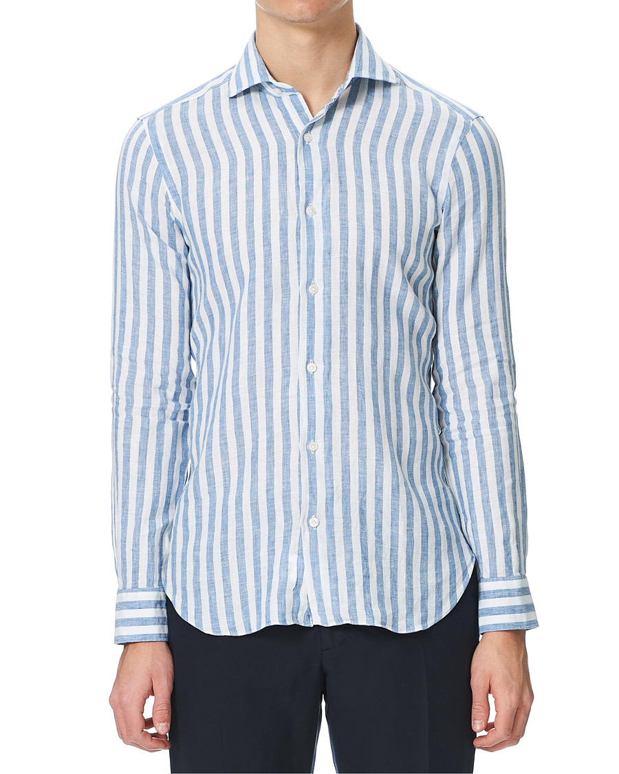 Herr | Skjortor | Barba Napoli | Dandylife Slim Fit Striped Linen Shirt Blue