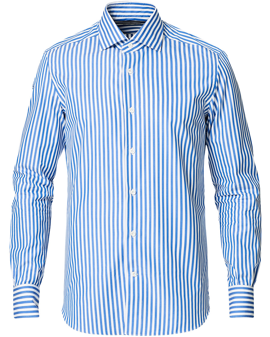 Herr | Skjortor | Mazzarelli | Soft Cotton Cut Away Shirt Blue/White