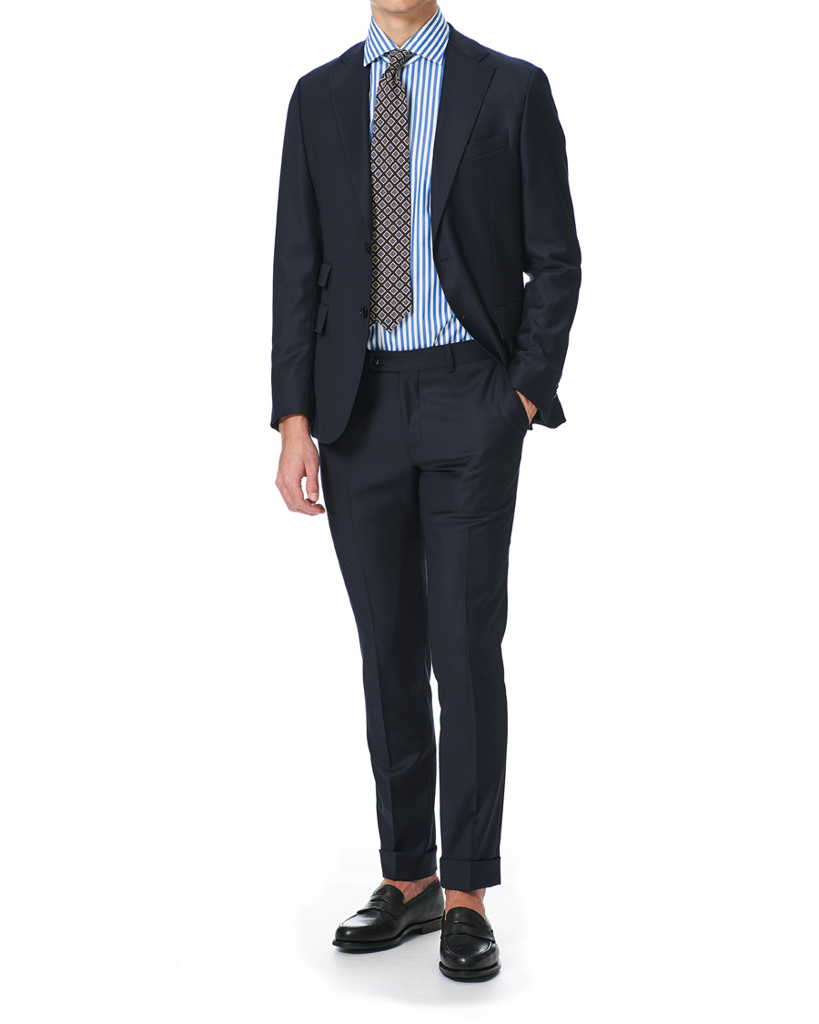 Herr | Skjortor | Mazzarelli | Soft Cotton Cut Away Shirt Blue/White