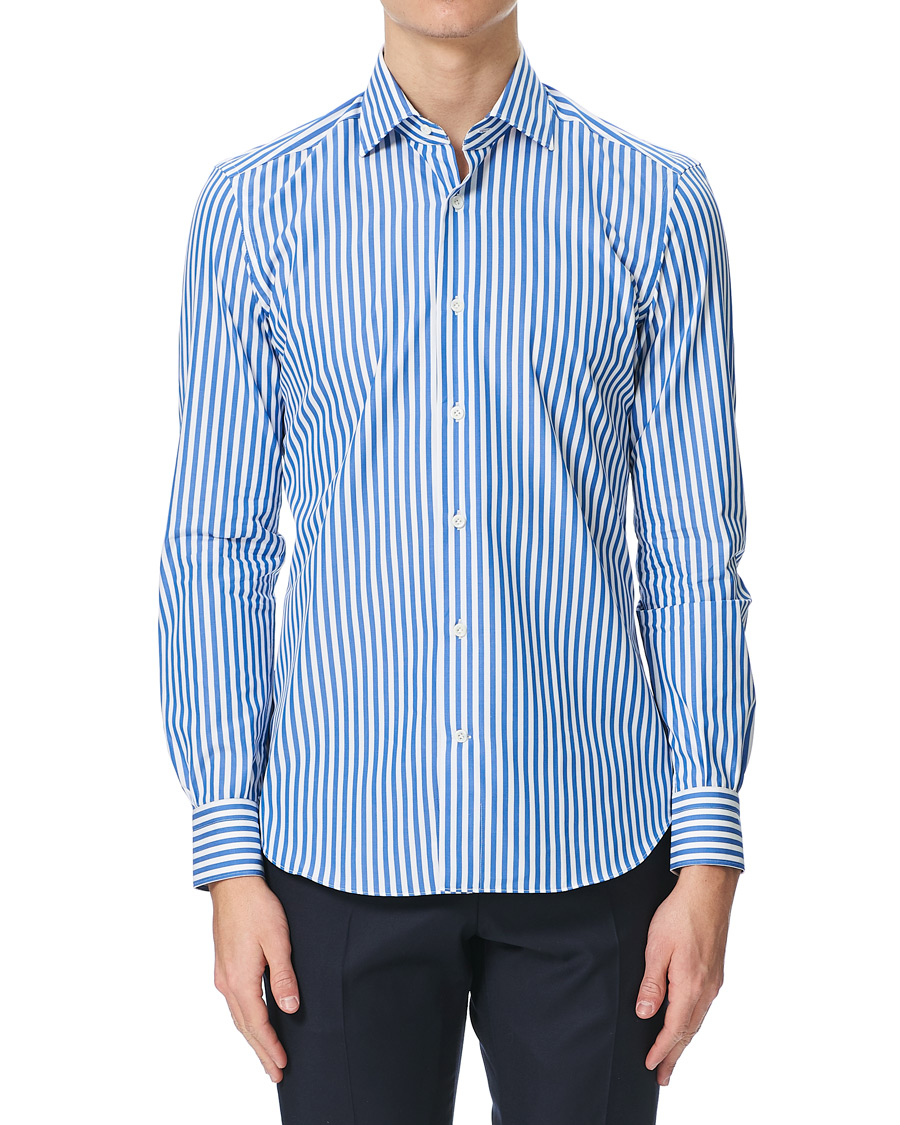 Herr | Skjortor | Mazzarelli | Soft Cotton Cut Away Shirt Blue/White