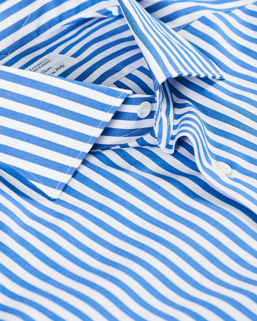 Herr | Skjortor | Mazzarelli | Soft Cotton Cut Away Shirt Blue/White