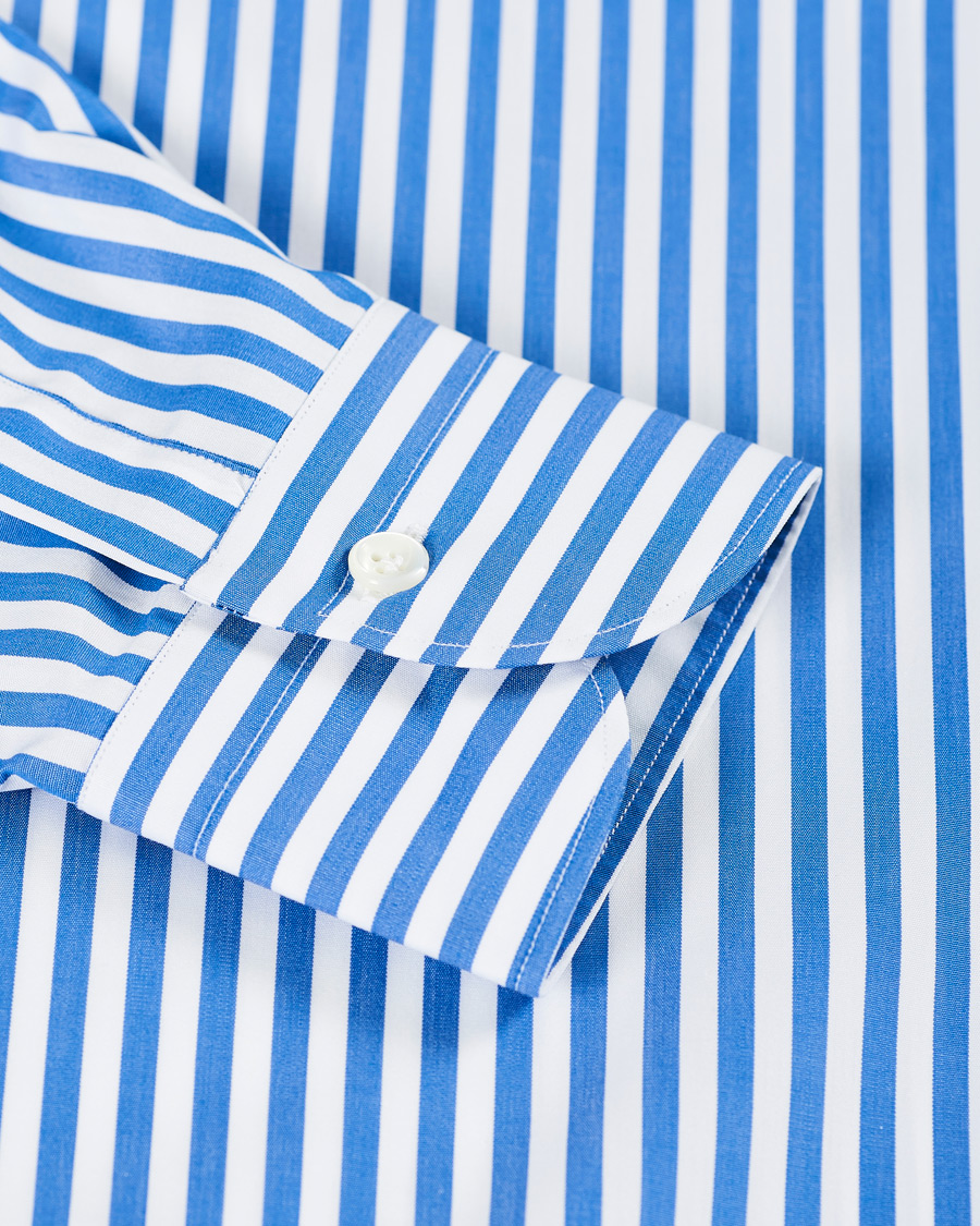 Herr | Skjortor | Mazzarelli | Soft Cotton Cut Away Shirt Blue/White