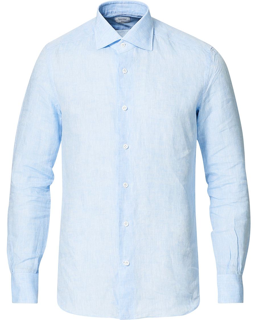 Herr | Skjortor | Mazzarelli | Linen Cut Away Shirt Light Blue