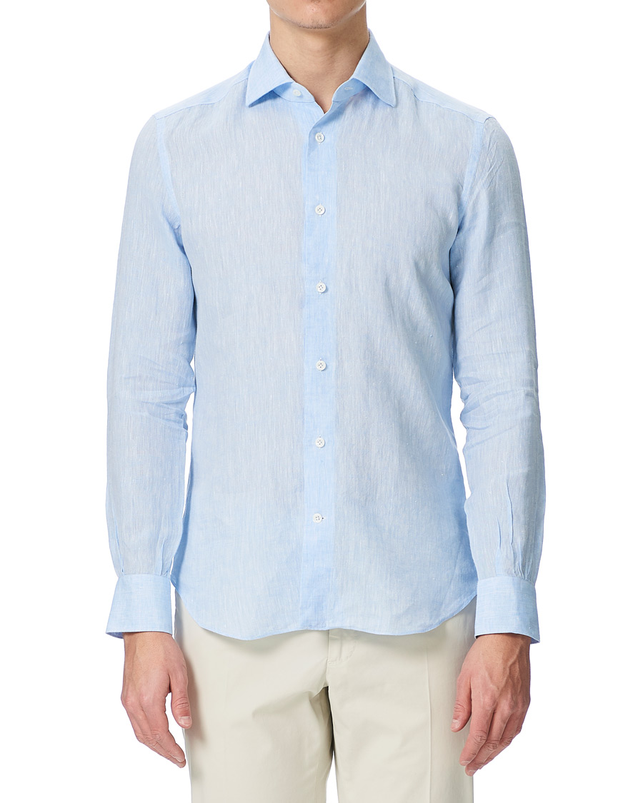 Herr | Skjortor | Mazzarelli | Linen Cut Away Shirt Light Blue