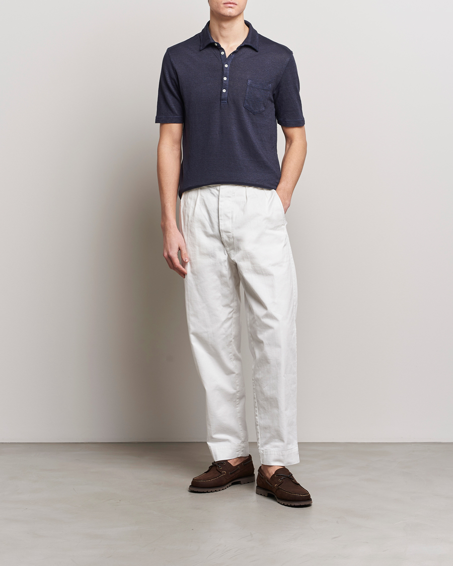 Herr | Pikéer | Massimo Alba | Wembley Linen Polo Navy