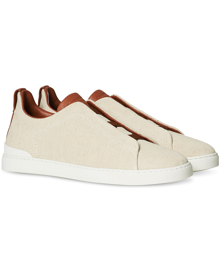 Herr | Ermenegildo Zegna Triple Stitch Elasticated Sneakers White | Ermenegildo Zegna | Triple Stitch Elasticated Sneakers White