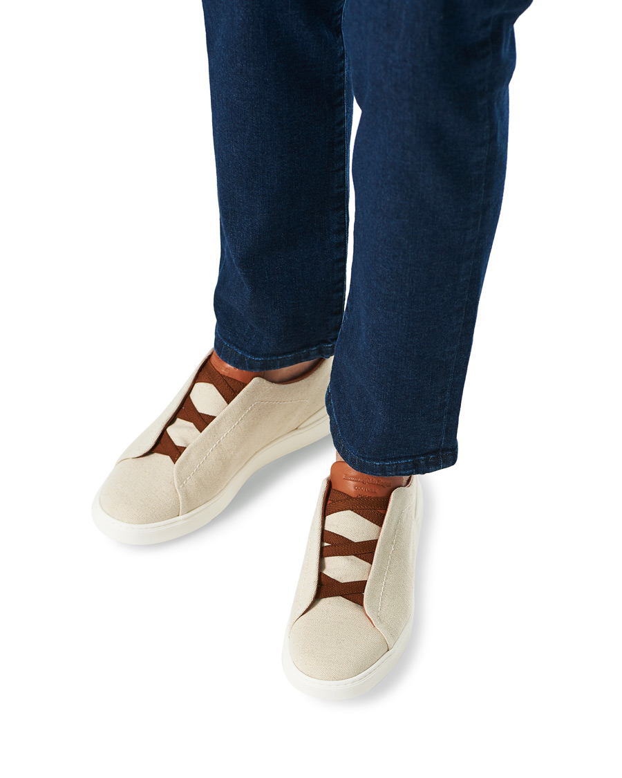 Herr | Ermenegildo Zegna Triple Stitch Elasticated Sneakers White | Ermenegildo Zegna | Triple Stitch Elasticated Sneakers White