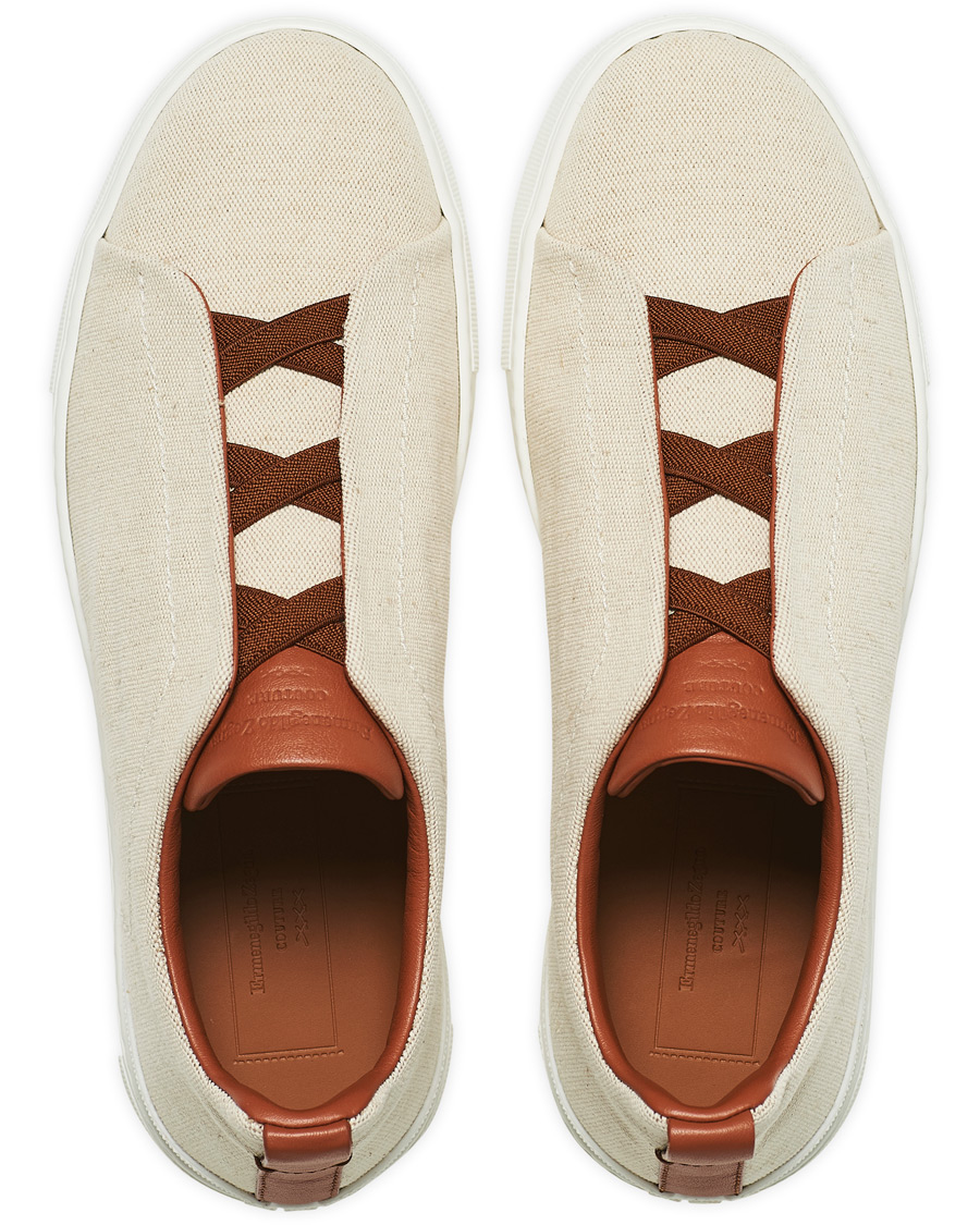 Herr | Ermenegildo Zegna Triple Stitch Elasticated Sneakers White | Ermenegildo Zegna | Triple Stitch Elasticated Sneakers White