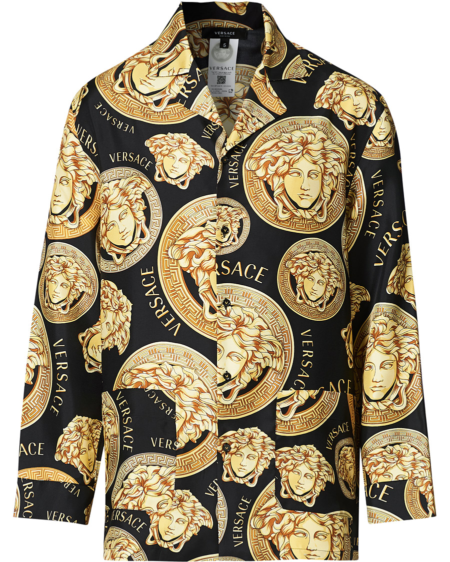 Herr | Skjortor | Versace | Medusa Silk Shirt Black/Gold