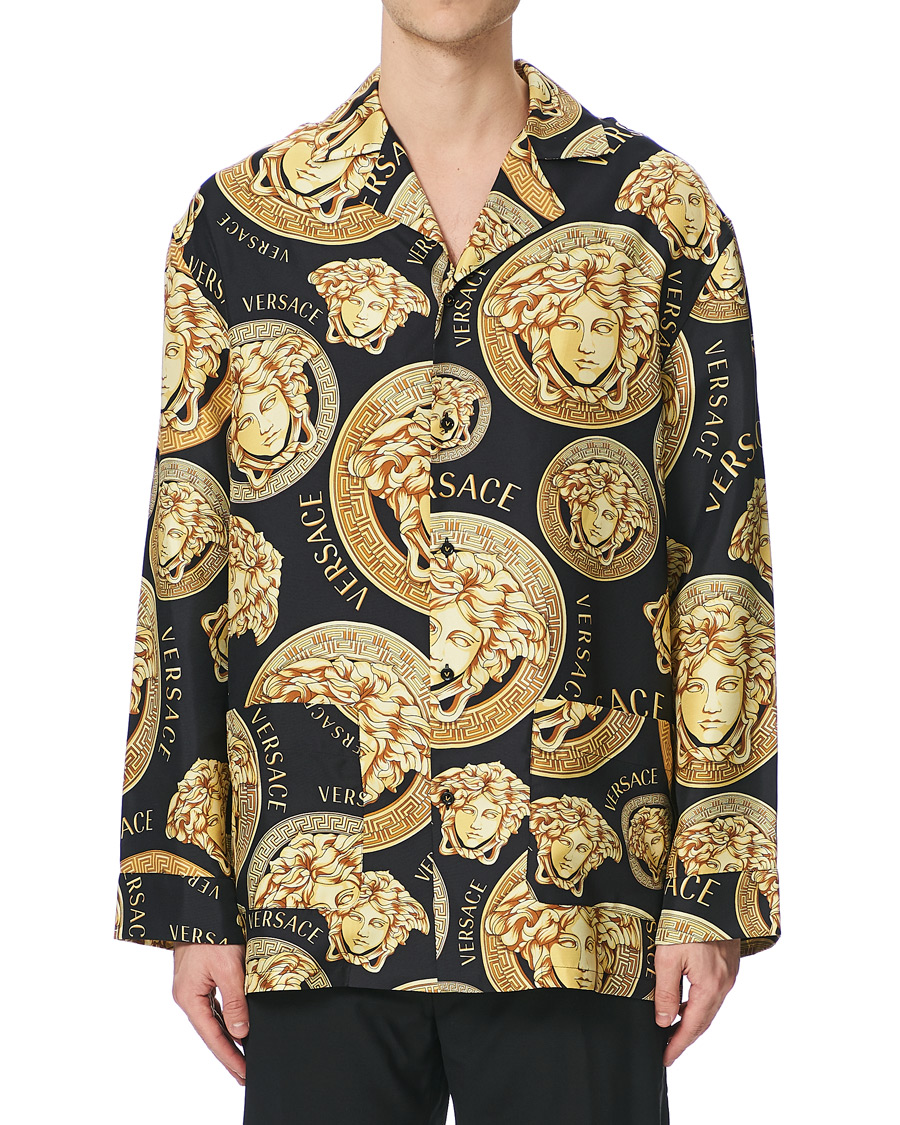 Herr | Skjortor | Versace | Medusa Silk Shirt Black/Gold