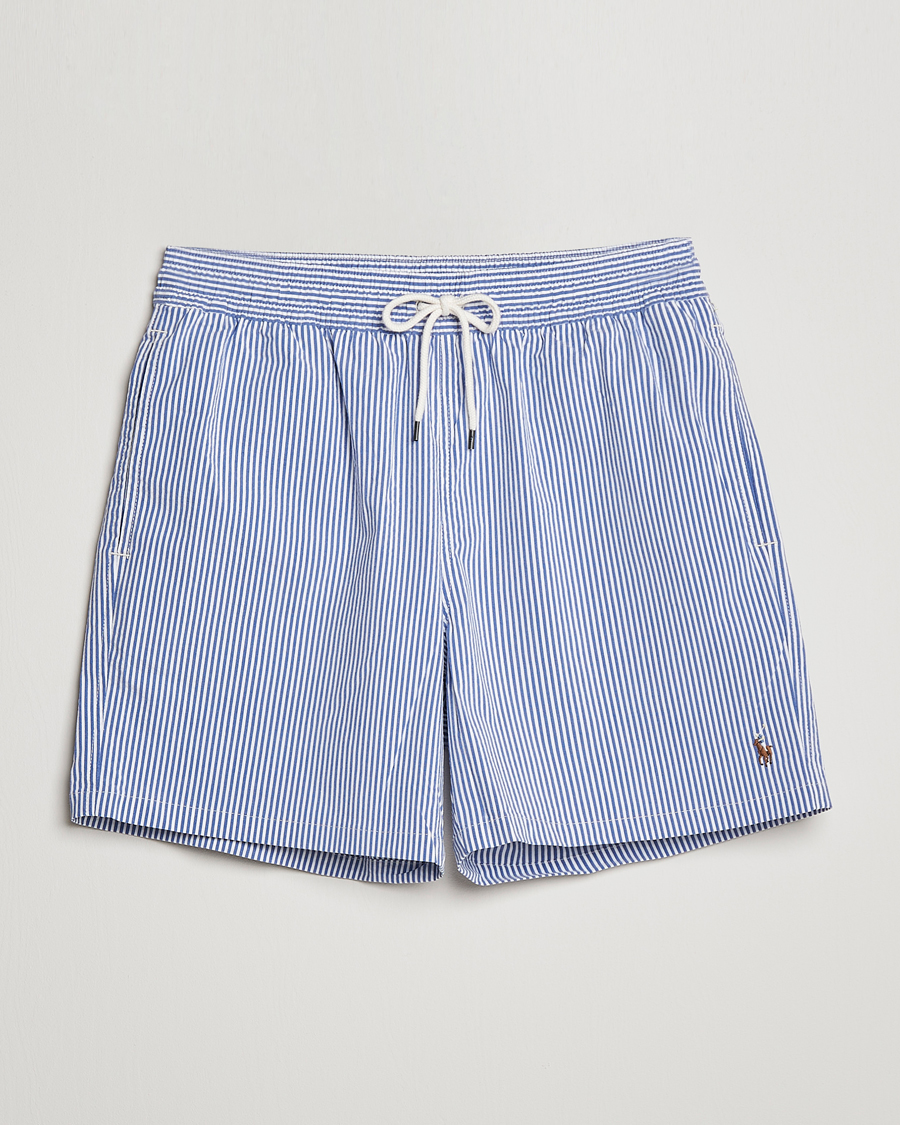 Herr | Badbyxor | Polo Ralph Lauren | Recyceled Traveler Boxer Seersucker Swimshorts Blue/White