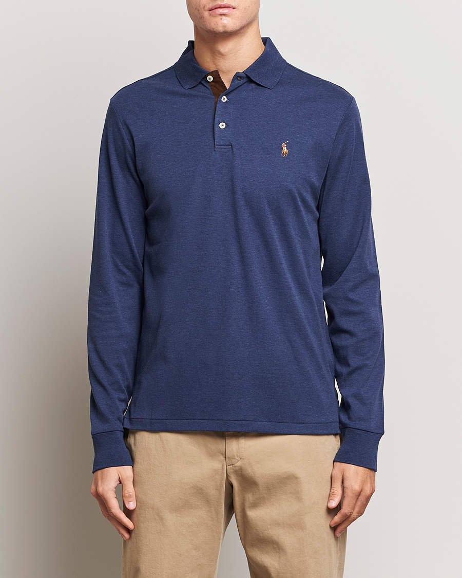 Herr | Långärmade pikéer | Polo Ralph Lauren | Luxury Pima Cotton Long Sleeve Polo Navy Heather