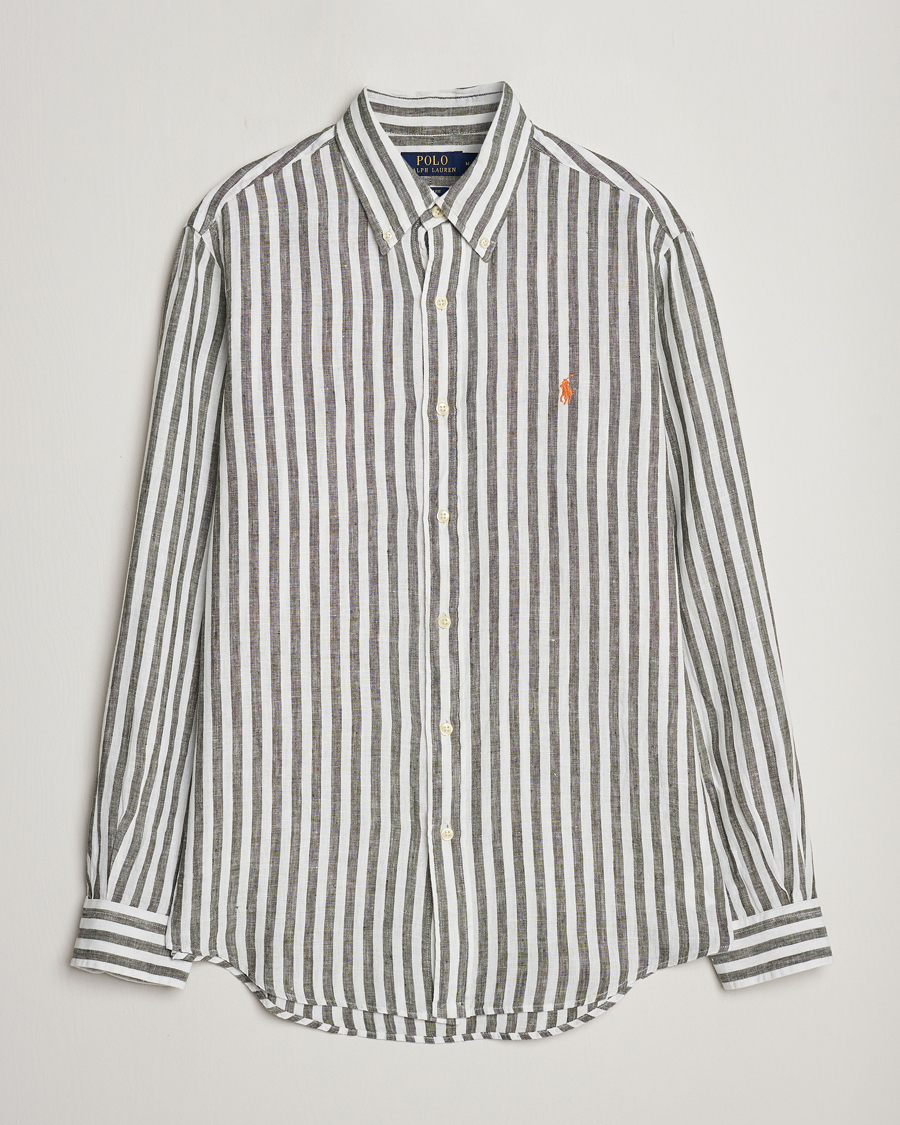 Herr | Skjortor | Polo Ralph Lauren | Custom Fit Striped Linen Shirt Olive/White
