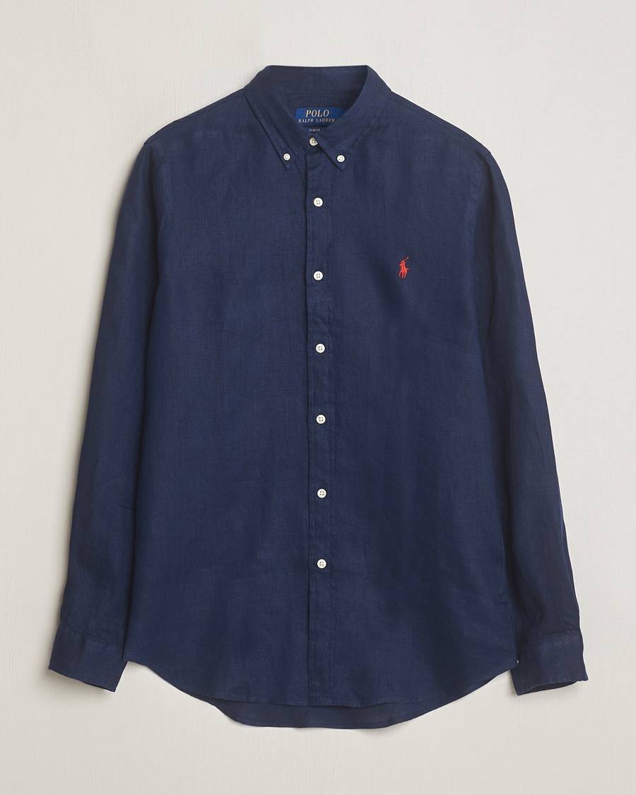 Herr | Linneavdelningen | Polo Ralph Lauren | Slim Fit Linen Button Down Shirt Newport Navy