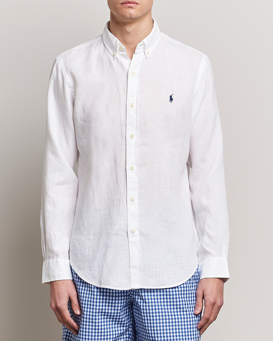 Herre |  | Polo Ralph Lauren | Slim Fit Linen Button Down Shirt White