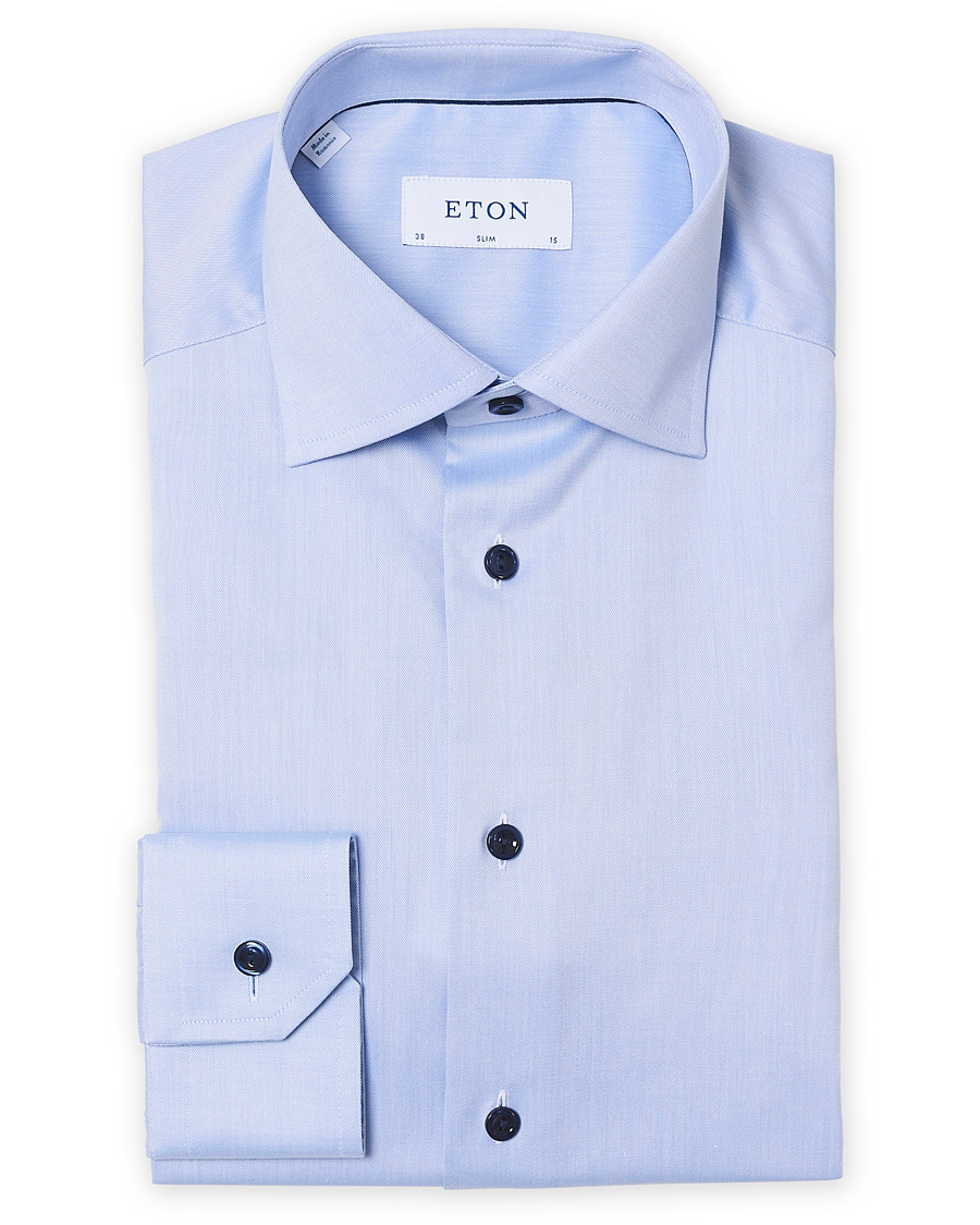 Herr | Skjortor | Eton | Slim Fit Twill Contrast Piping Shirt Light Blue