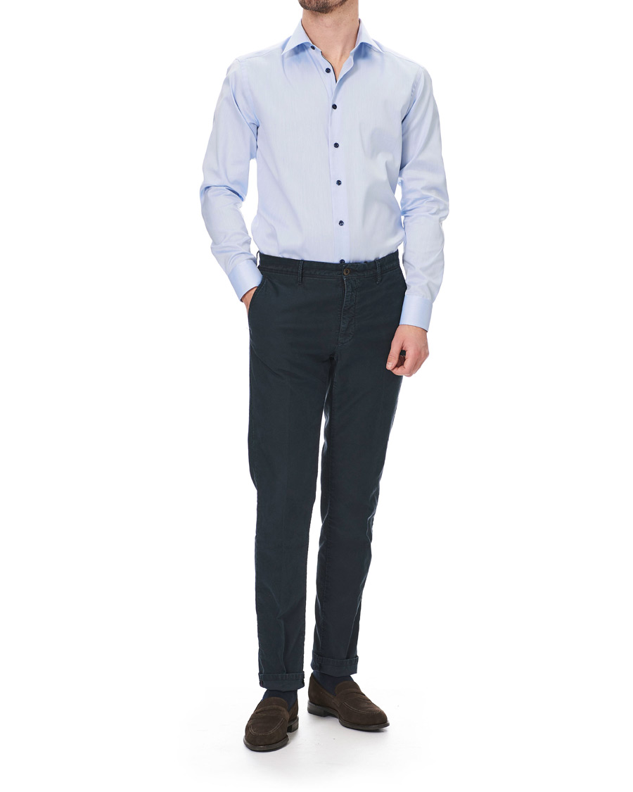 Herr | Skjortor | Eton | Slim Fit Twill Contrast Piping Shirt Light Blue