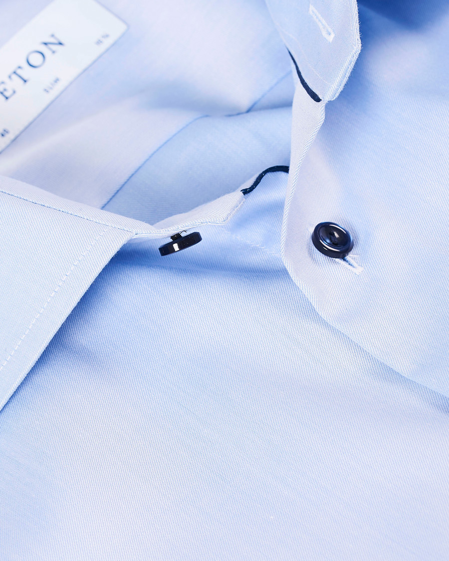 Herr | Skjortor | Eton | Slim Fit Twill Contrast Piping Shirt Light Blue
