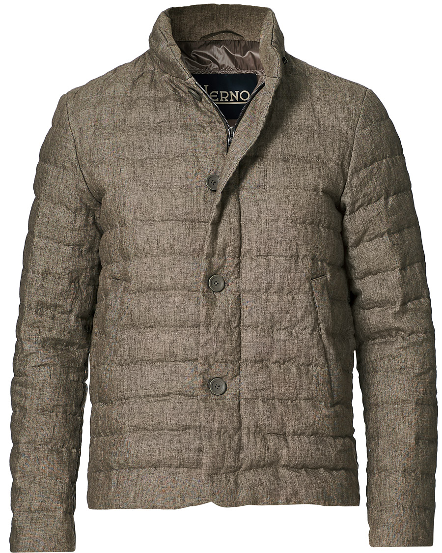 Herr | Jackor | Herno | Quilted Linen Down Jacket Brown