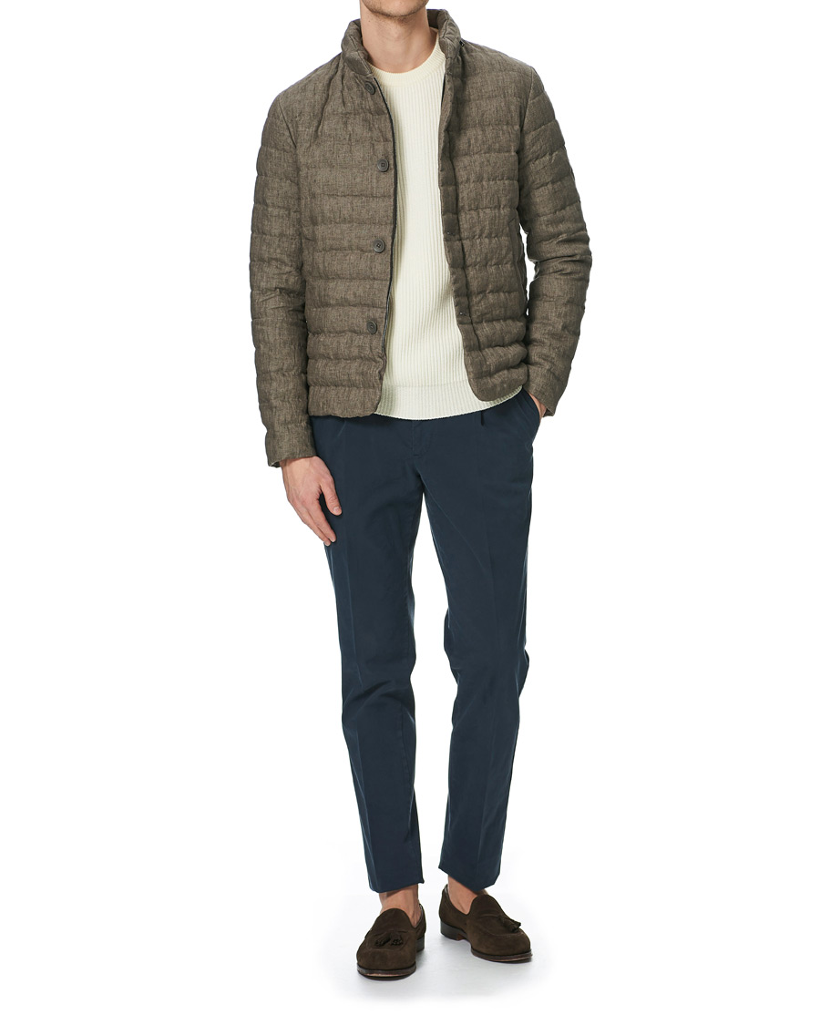 Herr | Jackor | Herno | Quilted Linen Down Jacket Brown