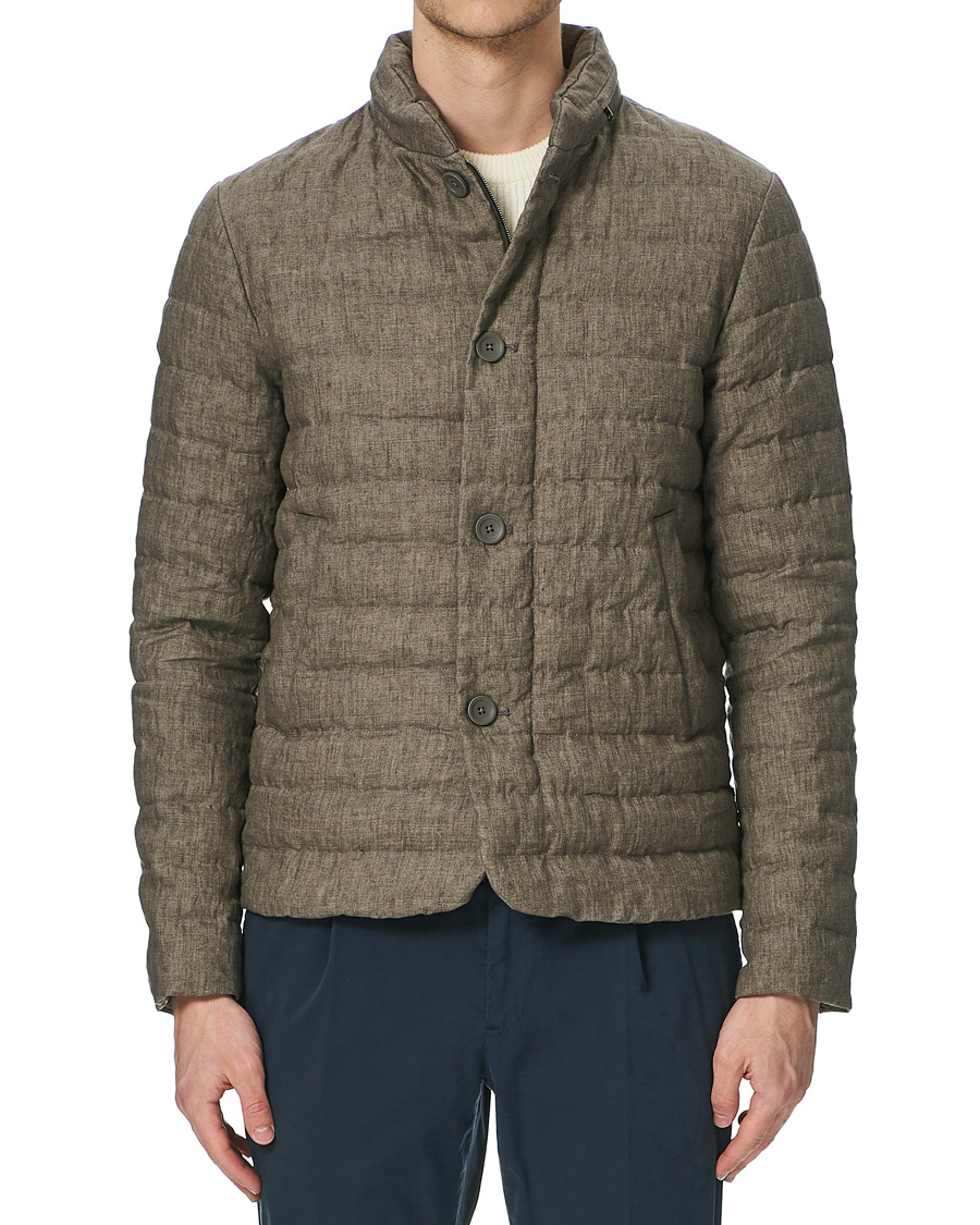 Herr | Jackor | Herno | Quilted Linen Down Jacket Brown