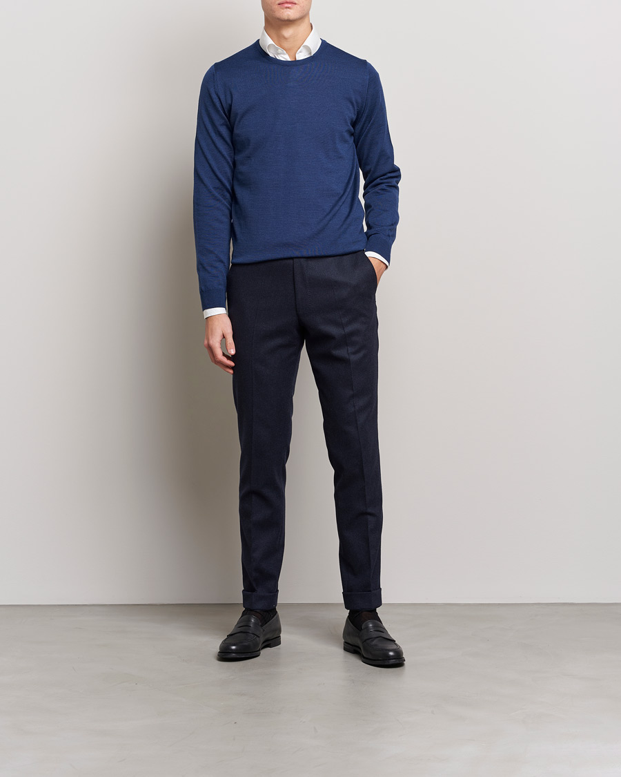 Herr | Tröjor | Stenströms | Merino Crew Neck Blue