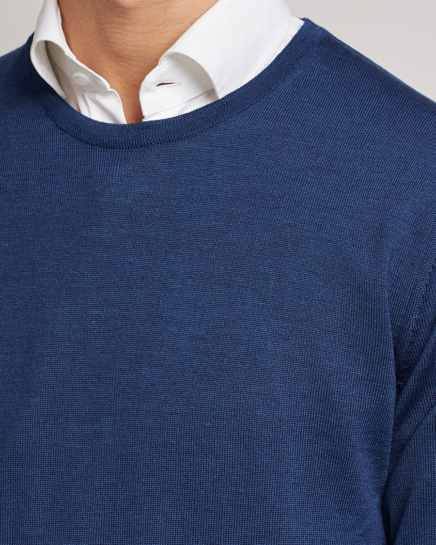 Herr | Tröjor | Stenströms | Merino Crew Neck Blue