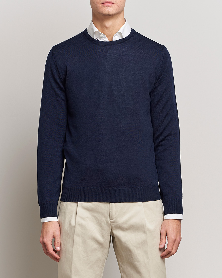 Herr | The Classics of Tomorrow | Stenströms | Merino Crew Neck Navy