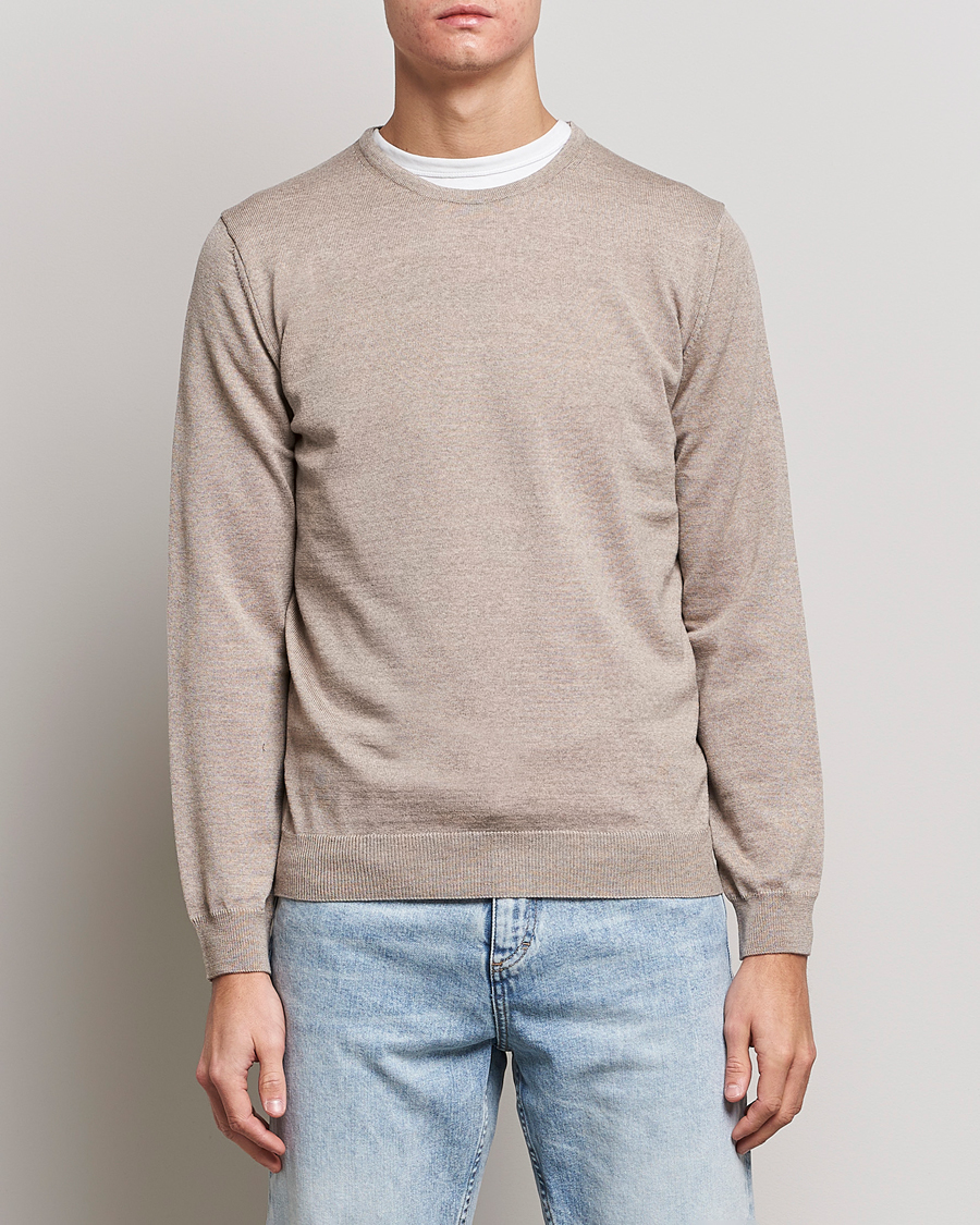 Herr | Stenströms | Stenströms | Merino Crew Neck Sand