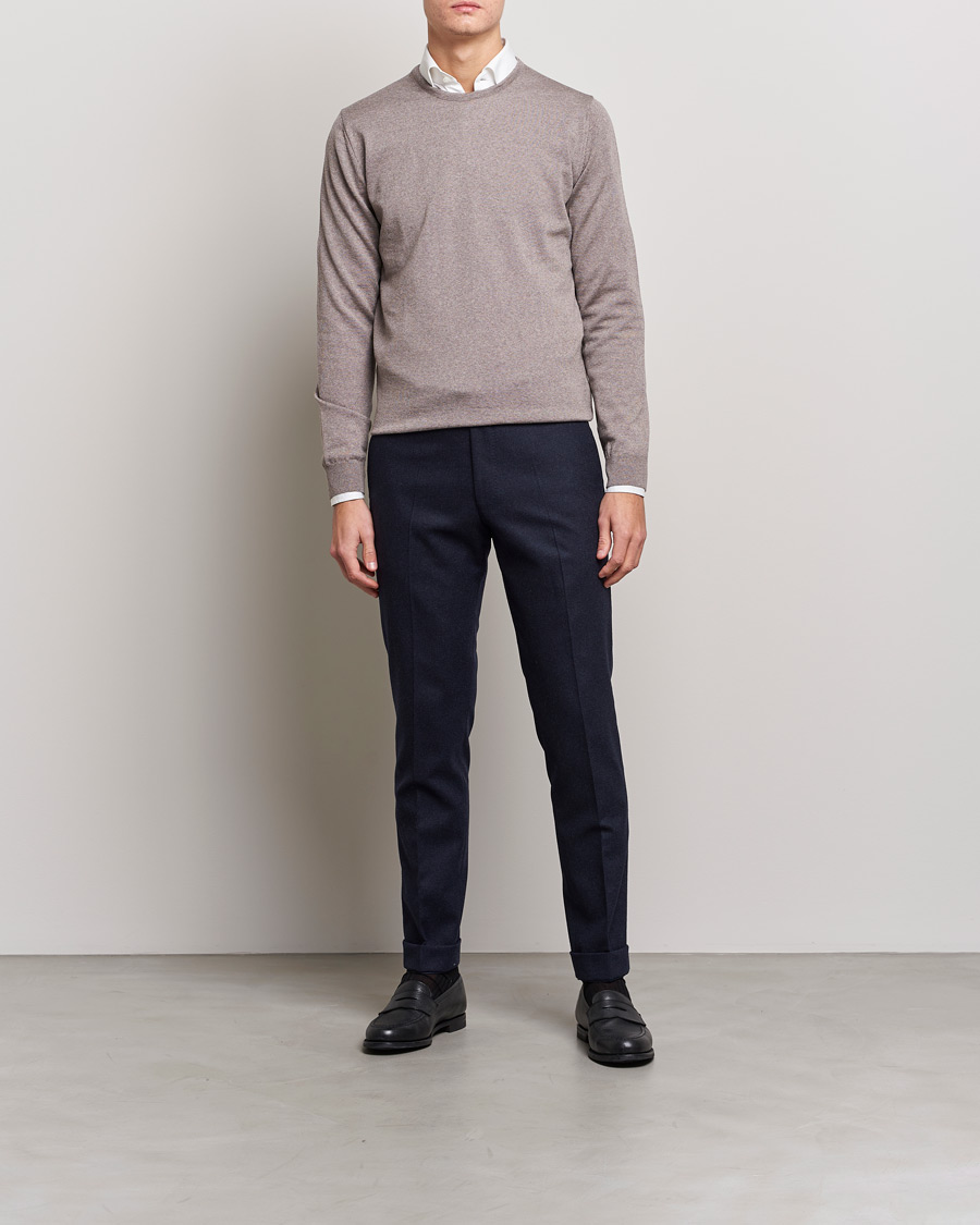 Herr | Tröjor | Stenströms | Merino Crew Neck Mud Brown