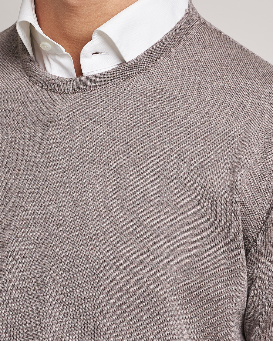 Herr | Tröjor | Stenströms | Merino Crew Neck Mud Brown