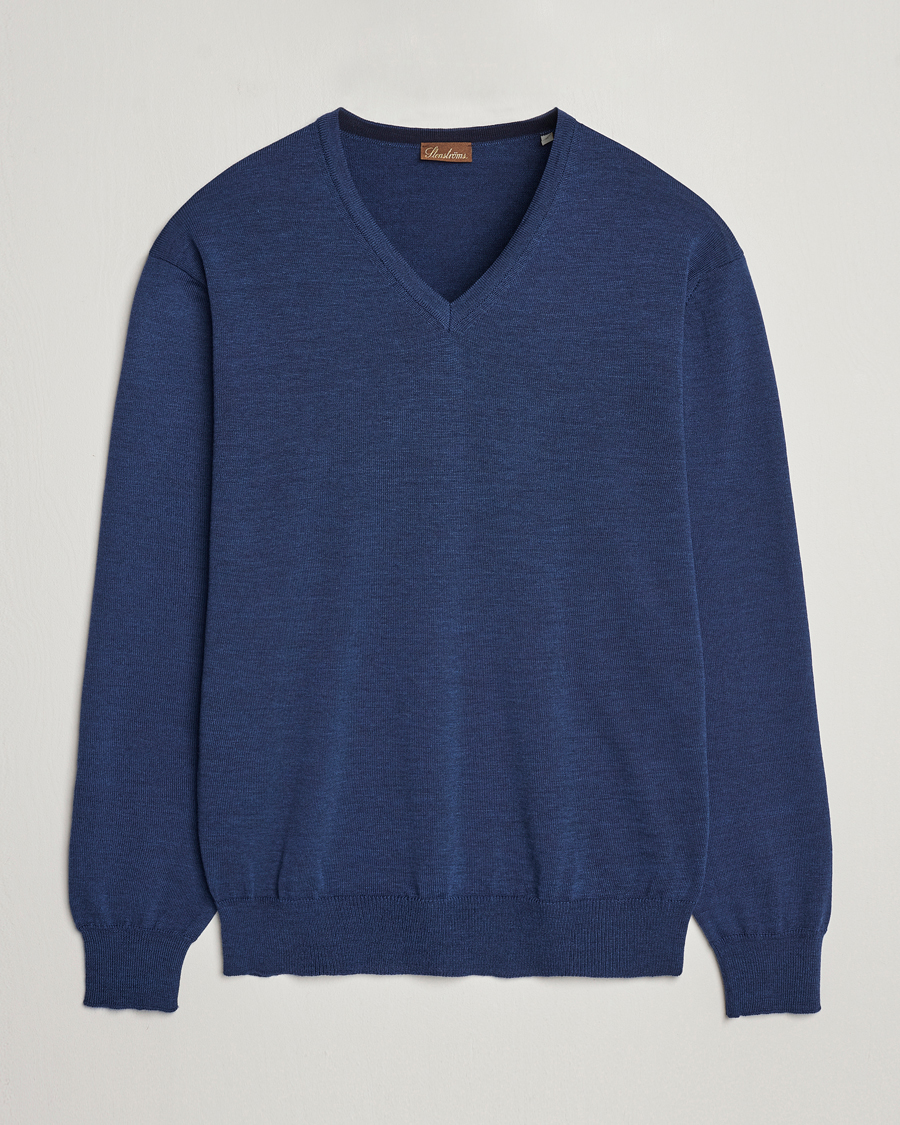 Herr | Tröjor | Stenströms | Merino V-Neck Blue