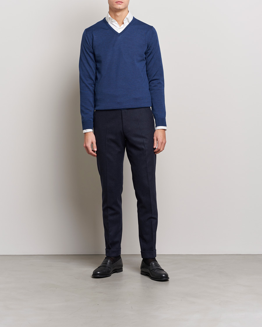 Herr | Tröjor | Stenströms | Merino V-Neck Blue